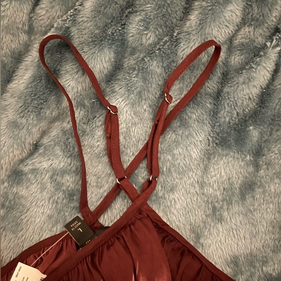 Banana Republic burgundy and gold flowy colorblock top - Picture 3 of 7